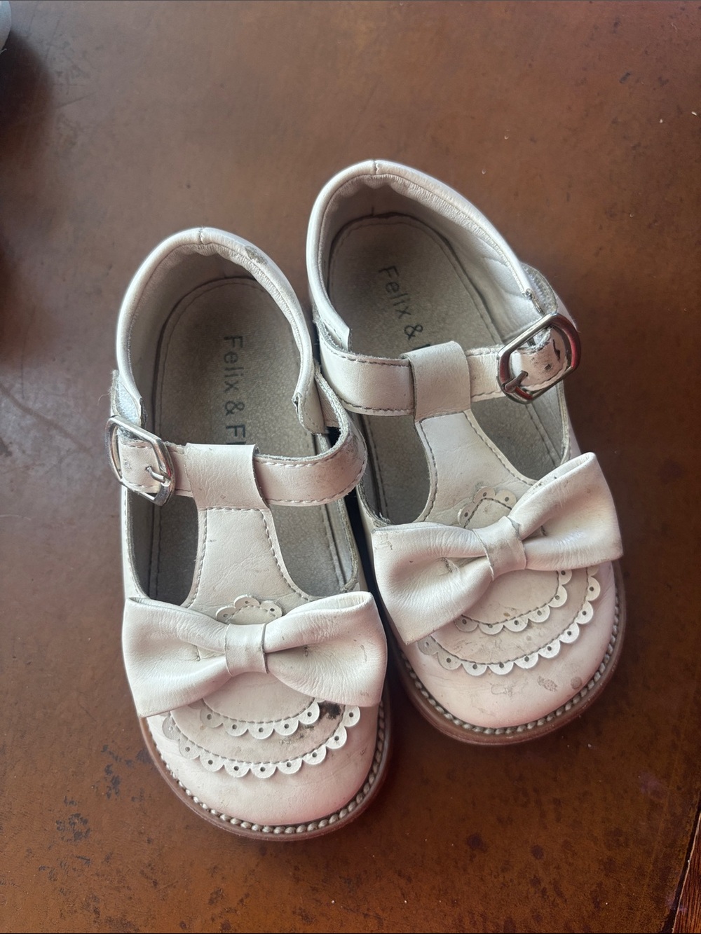 Florsheim Cream Bow T-Strap Girls' Dress Shoes
